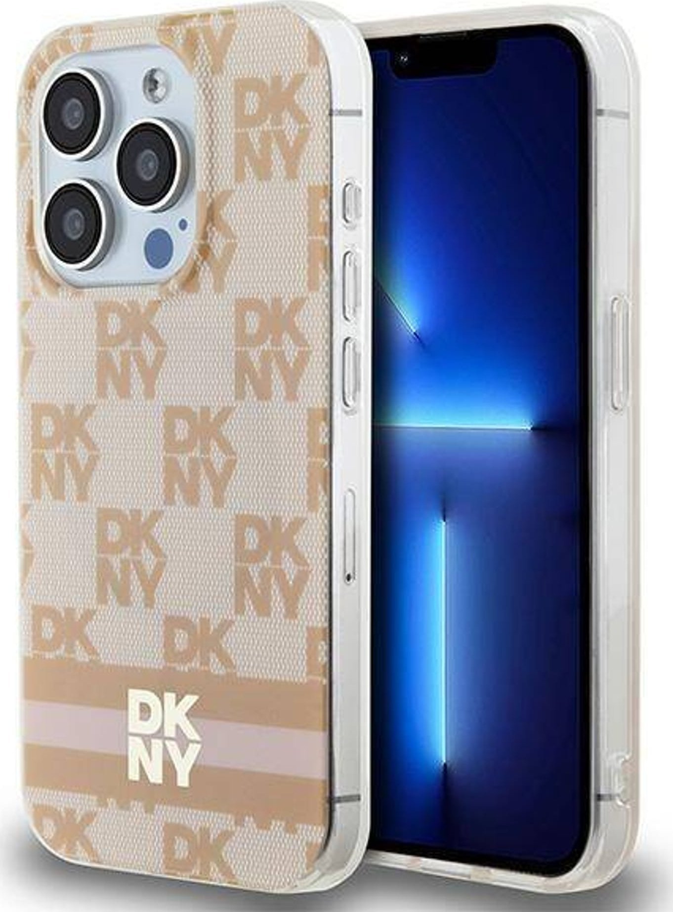 DKNY DKHMP13LHCPTSP iPhone 13 Pro / 13 6.1" różowy/pink hardcase IML Checkered Mono Pattern & Printed Stripes MagSafe