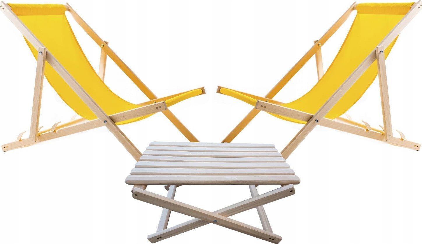 Zestaw stolik do lezaków +2 lezaki żółty, Woodok