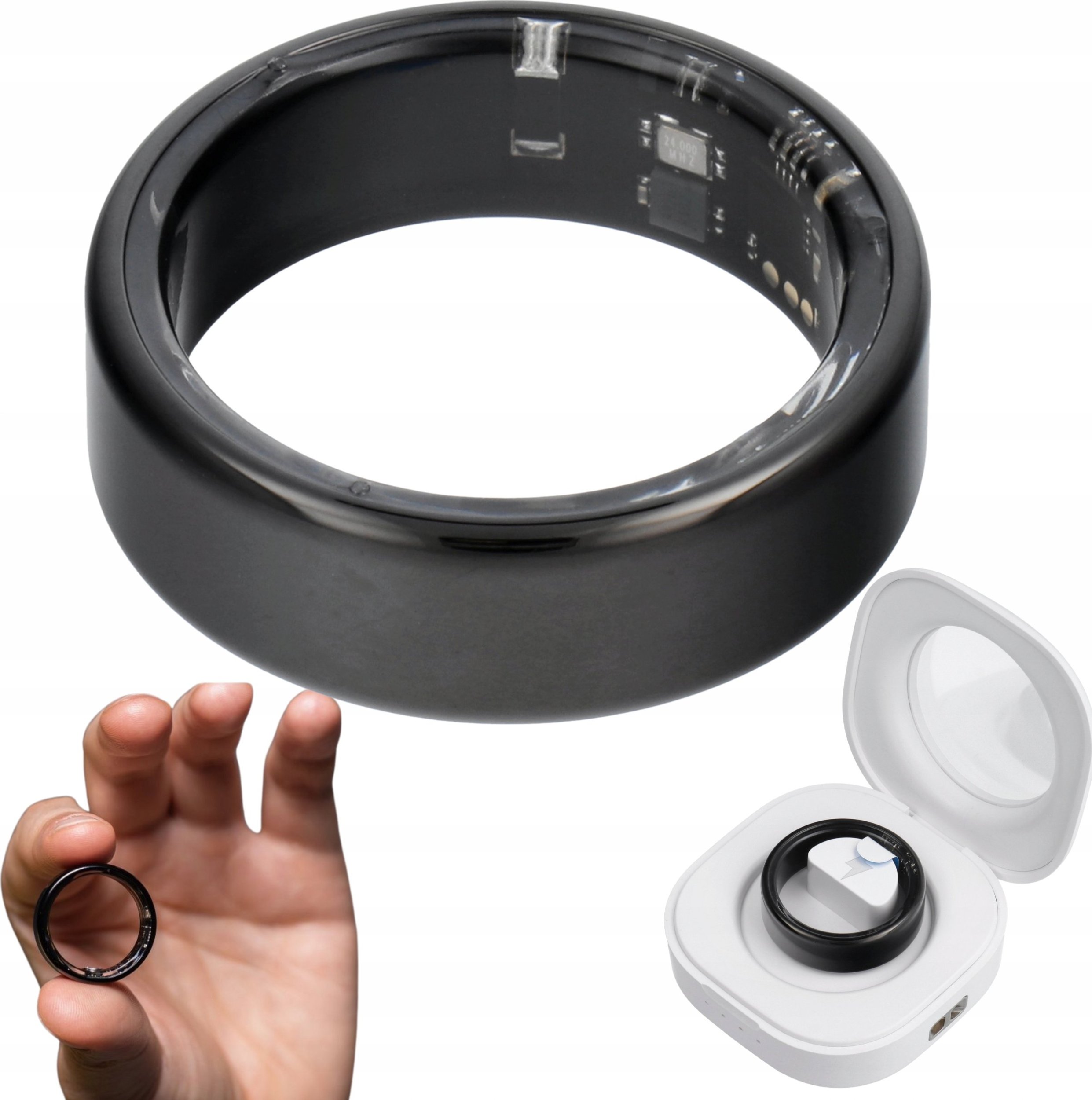 Smart Ring OEM R11M- ze stali ze stacją ładującą rozmiar 8 (18,1mm) czarny