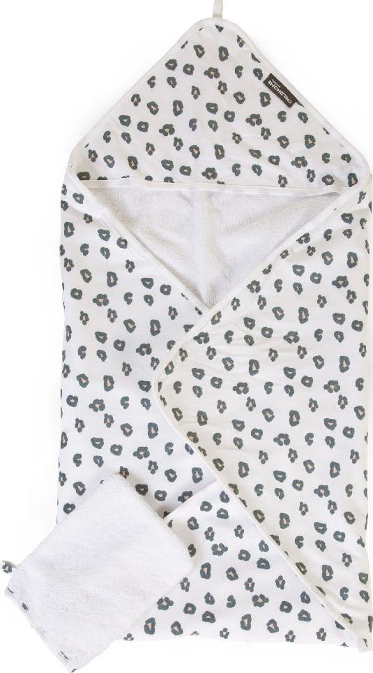 Childhome Childhome Ręcznik z kapturkiem + myjka Jersey Leopard
