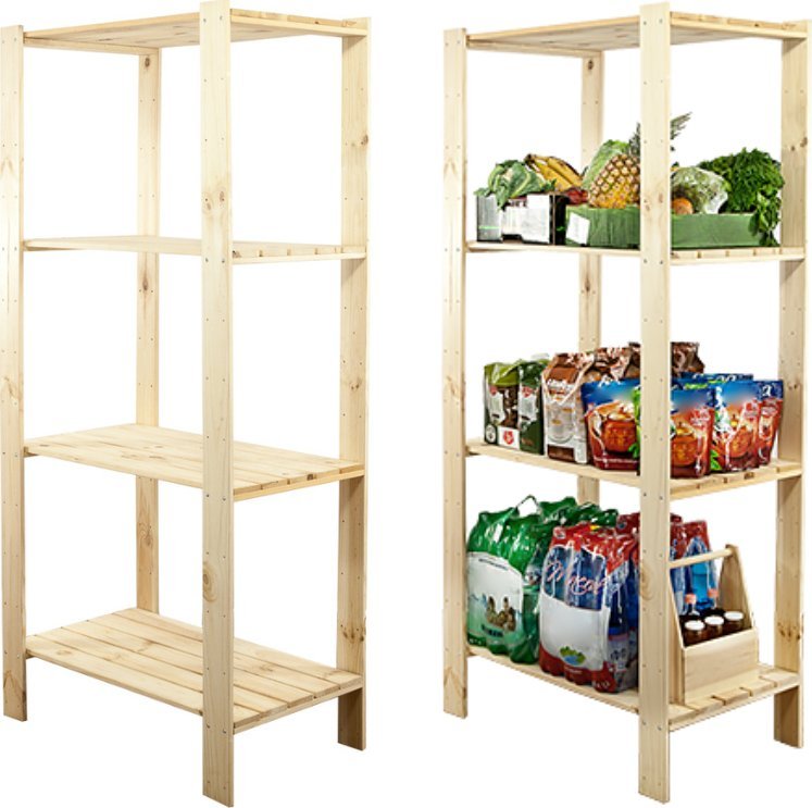 Wamar-Sosenka MAXI Regał Drewniany 166,4x80x50 cm 4 Półki ażurowe Surowy Drewno sosnowe Naturalny MAXI-4MA / Wamar-Sosenka