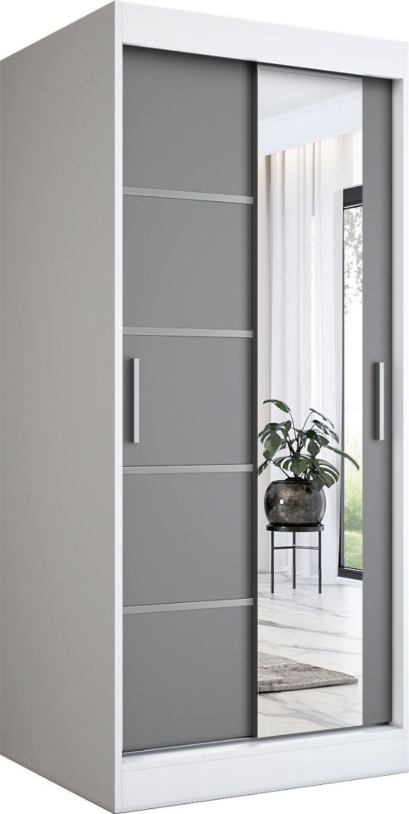 MKPOL Szafa przesuwna MODUO COMFORT 2 90 biała mat/antracyt z lustrem