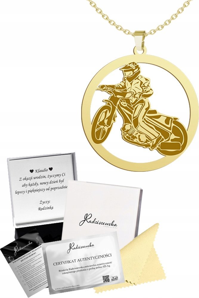 Radziszewska Jewellery Złoty Naszyjnik SPEEDWAY Żużel 925 Łańcuszek Prezent GRAWER GRATIS