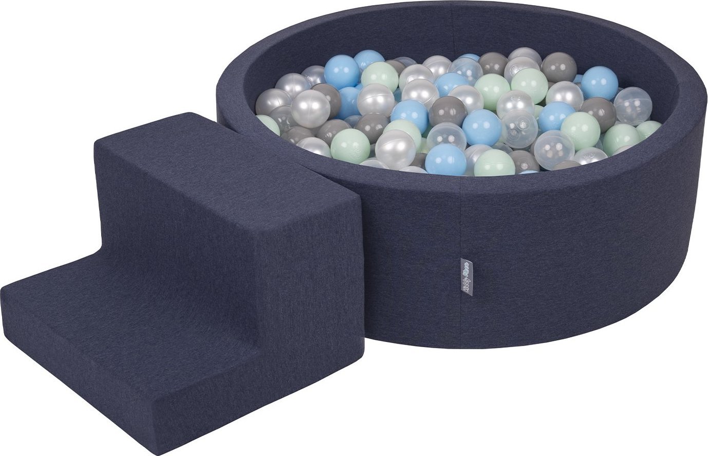 KiddyMoon Piankowy plac zabaw PPZP-OK30D-122 z piłeczkami granatowy: perła-szary-transparent-babyblue-mięta basen 100/schodek Zabawka plac zabaw