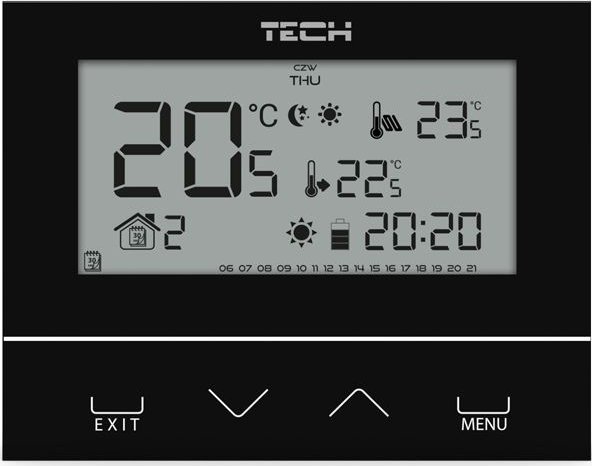 Tech Sterownik pokojowy ST-293v3 czarny, dwustanowy, szklany, montaż podtynkowy
