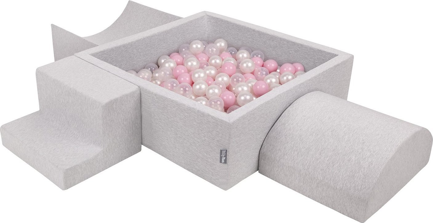KiddyMoon KiddyMoon Piankowy plac zabaw PPZP-KW30D-134 z piłeczkami jasnoszary: pudrowy róż-perła-transparent basen 300/rampa L/półwałek L/schodek Zab