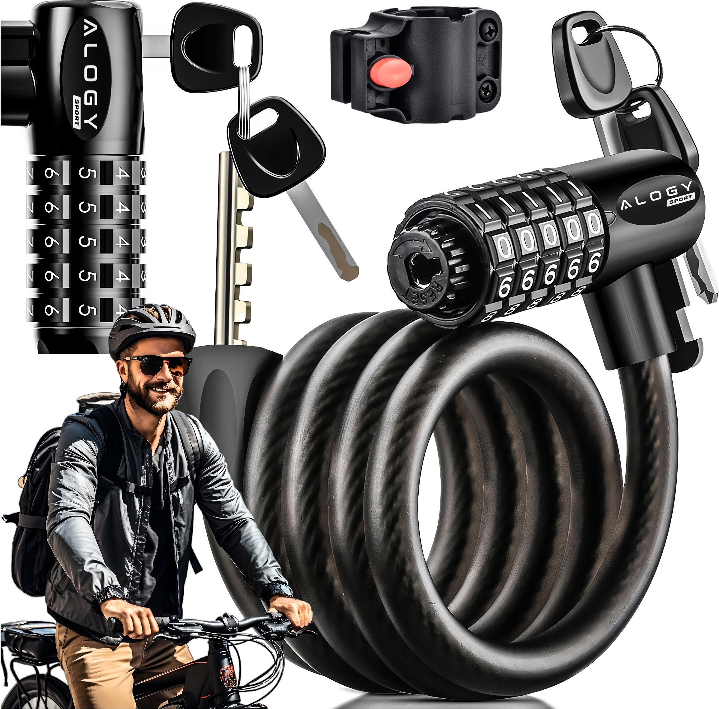 Alogy Zapięcie do roweru blokada rowerowa mocna linka 120cm zabezpieczenie rowerowe na kod szyfr kluczyk Alogy czarny