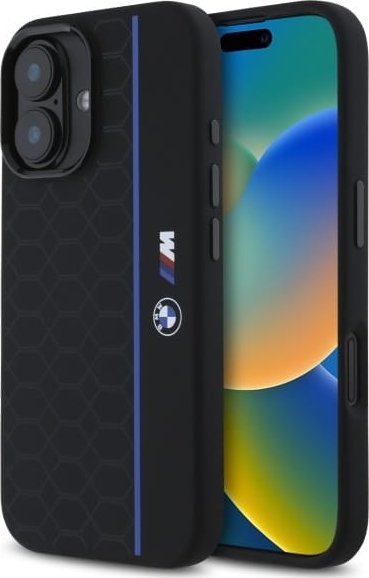 BMW BMW BMHMP16S23SHEB iPhone 16 6.1" czarny/black hardcase Silicone Hexagon Blue Line MagSafe