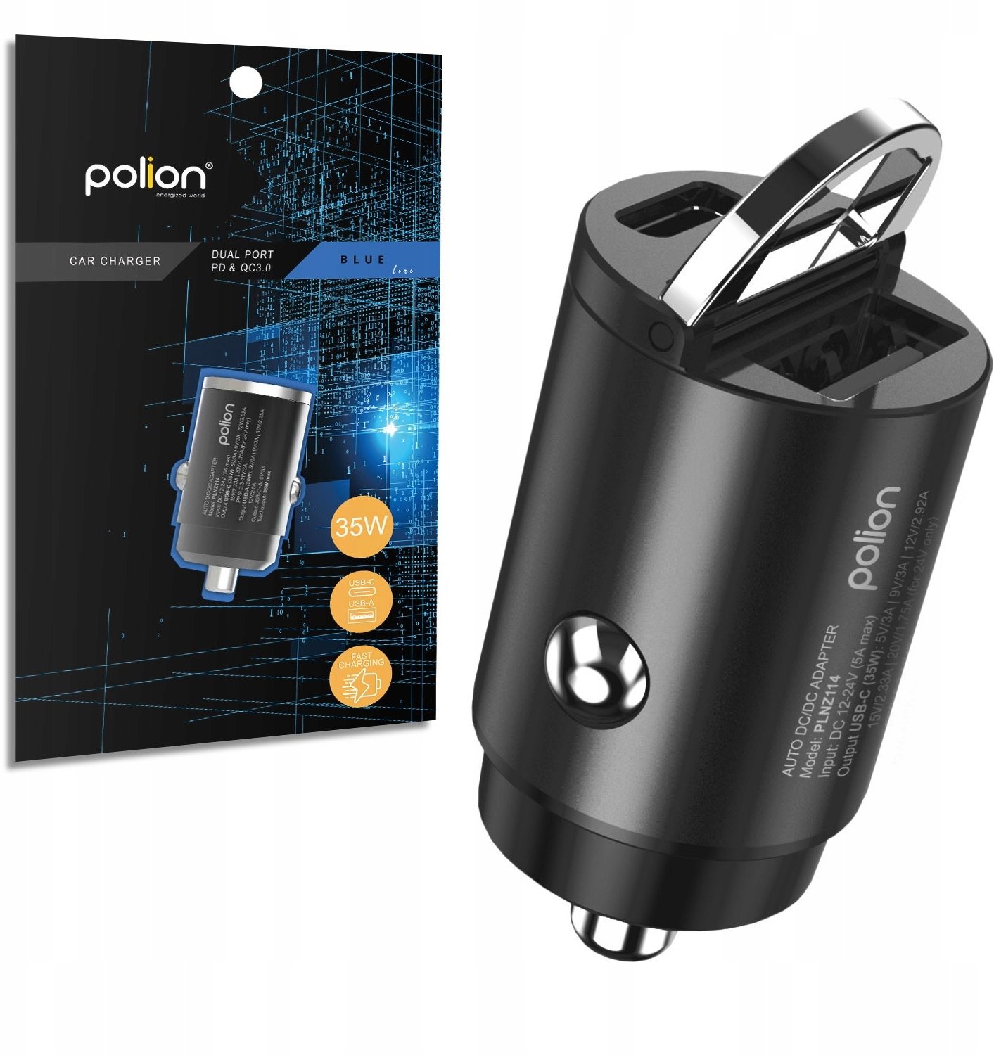 Ładowarka samochodowa do telefonu 12V USB-C 35W | USB-C | USB-A | QC | PD