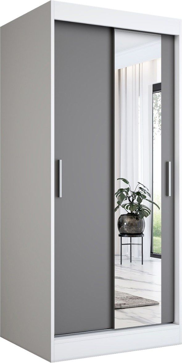 MKPOL Szafa przesuwna MODUO COMFORT 90 biała mat/antracyt z lustrem po prawej