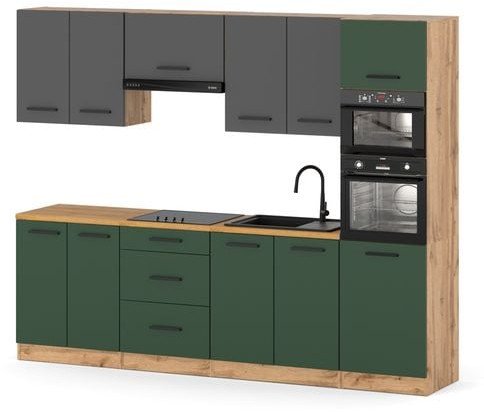 Kuchnia Ze Słupkiem Nowoczesna Z Blatem 2.6m Wotan Szary Butelkowa Zieleń
