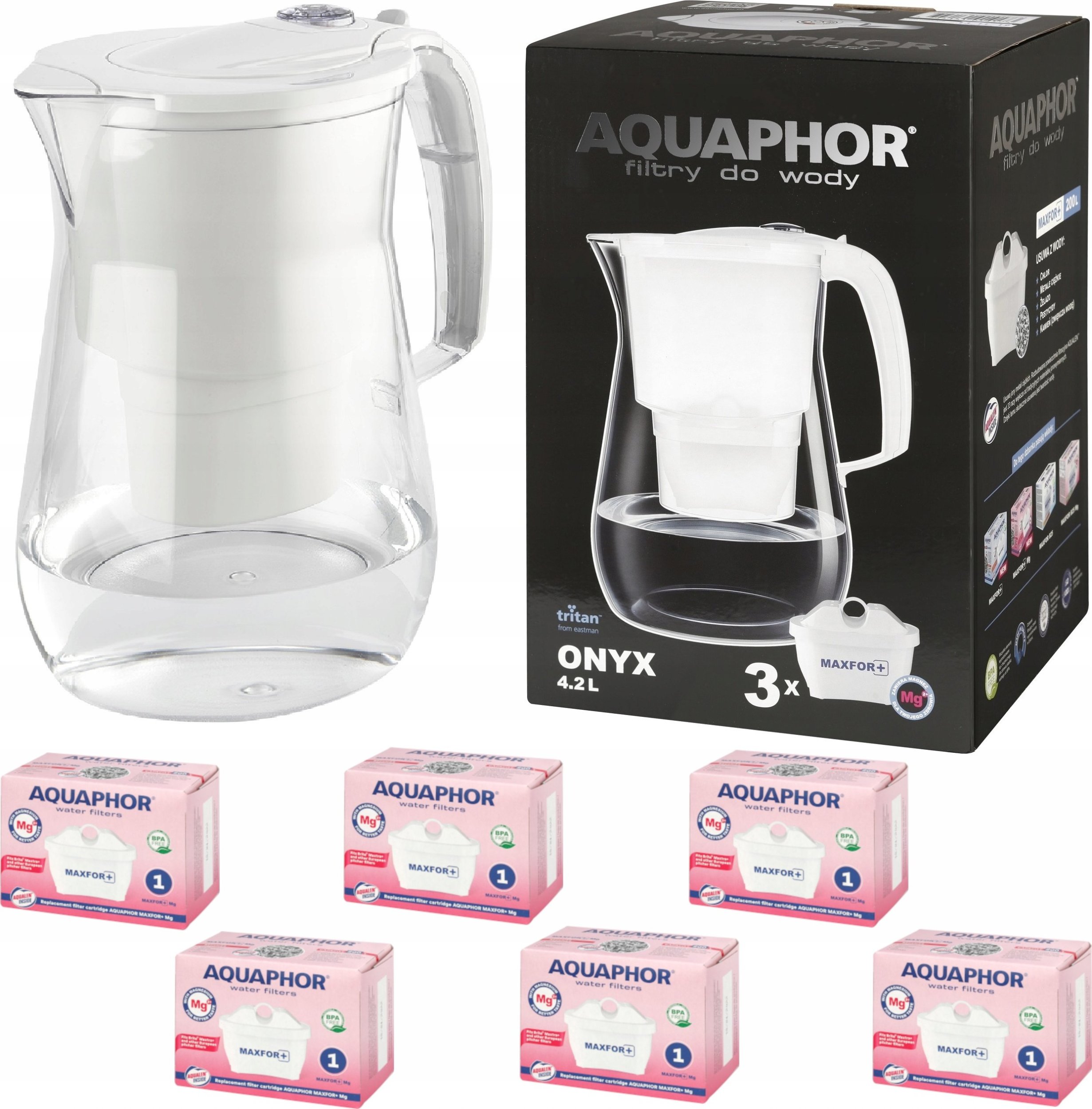 Dzbanek filtrujący Aquaphor Onyx 2,8 l + 6 wkładów, biały
