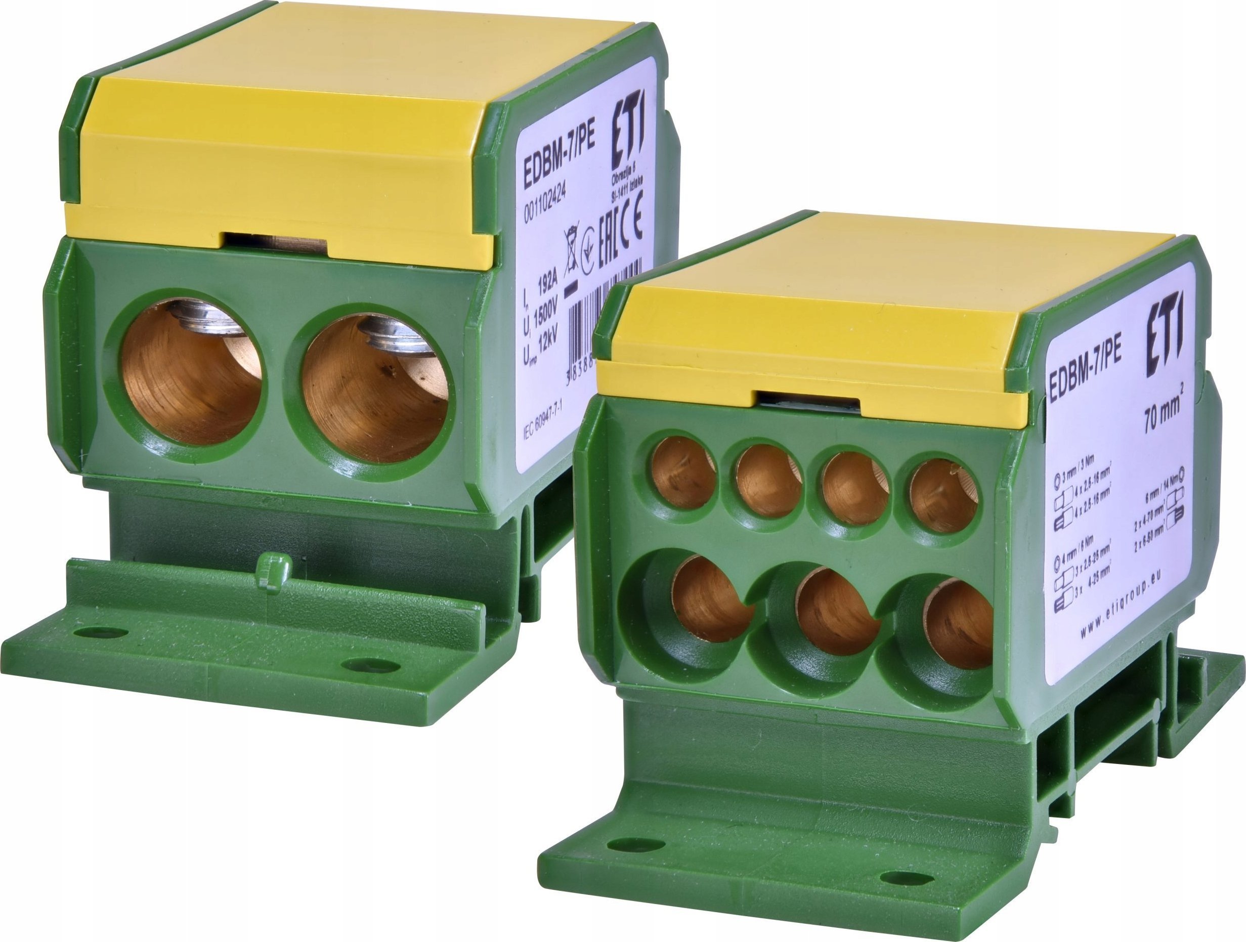 Etipo Blok rozdzielczy 192A (2x4-70mm2/3x2,5-25mm2+4x2,5-16mm2) EDBM-7/PE ETI Polam 001102424 żółto-zielony