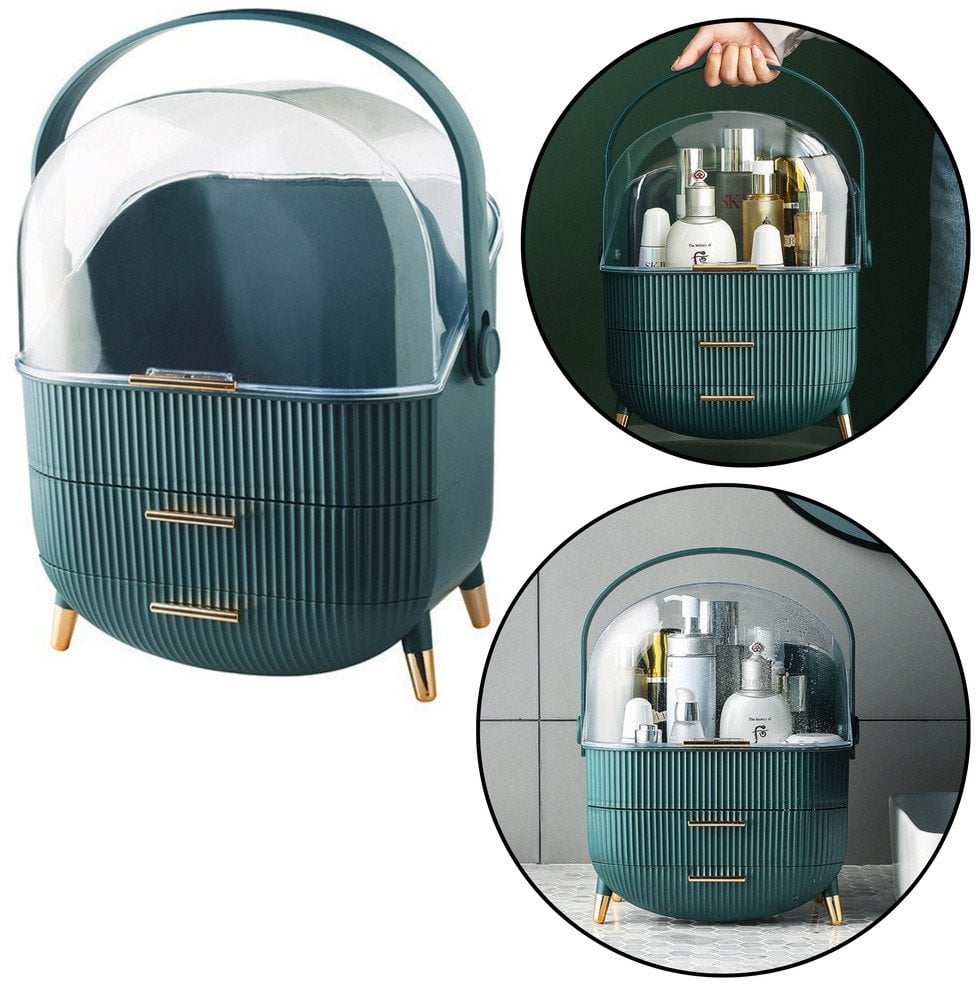 Organizer Na Kosmetyki Otwierana Porywa Transparentna Dwie Szuflady Zielony