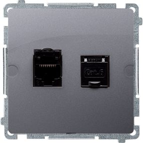 Kontakt-Simon Gniazdo komputerowe Simon Basic podwójne RJ45 kat. 6 z przesłoną srebrny mat (BM62.01/43)