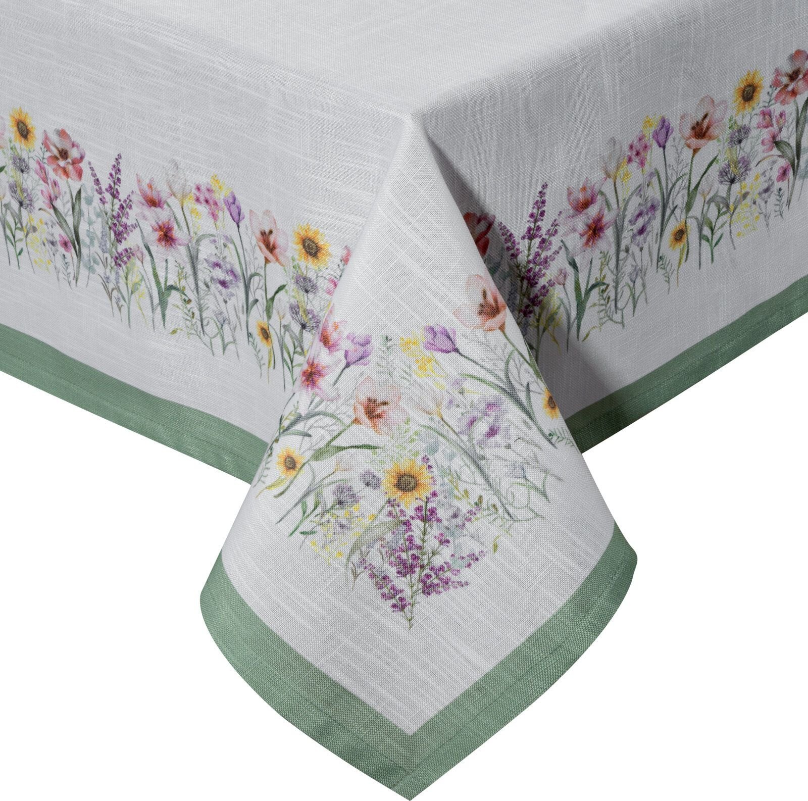 Obrus z drukowanym wzorem w kwiaty SUMMER 140X220 naturalny + zielony