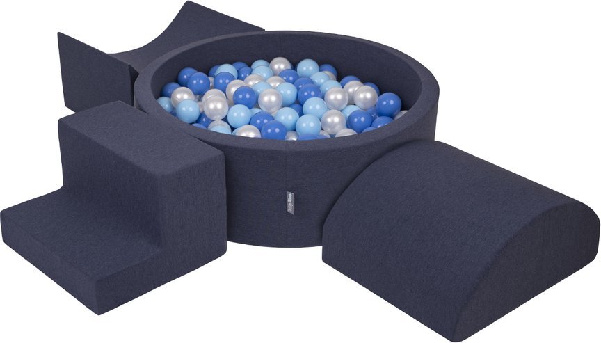 KiddyMoon Piankowy plac zabaw PPZP-OK30D-134 z piłeczkami granatowy: babyblue-niebieski-perła basen 200/rampa L/półwałek L/schodek Zabawka plac zabaw