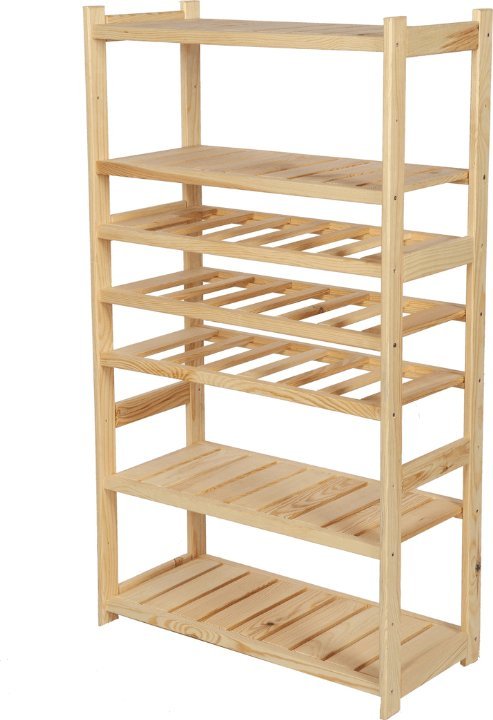 Wamar-Sosenka Regał drewniany do spiżarni LSR P4W3S0 Naturalny Półki proste 4 szt, Półki na wino 3 szt, Drewno sosnowe