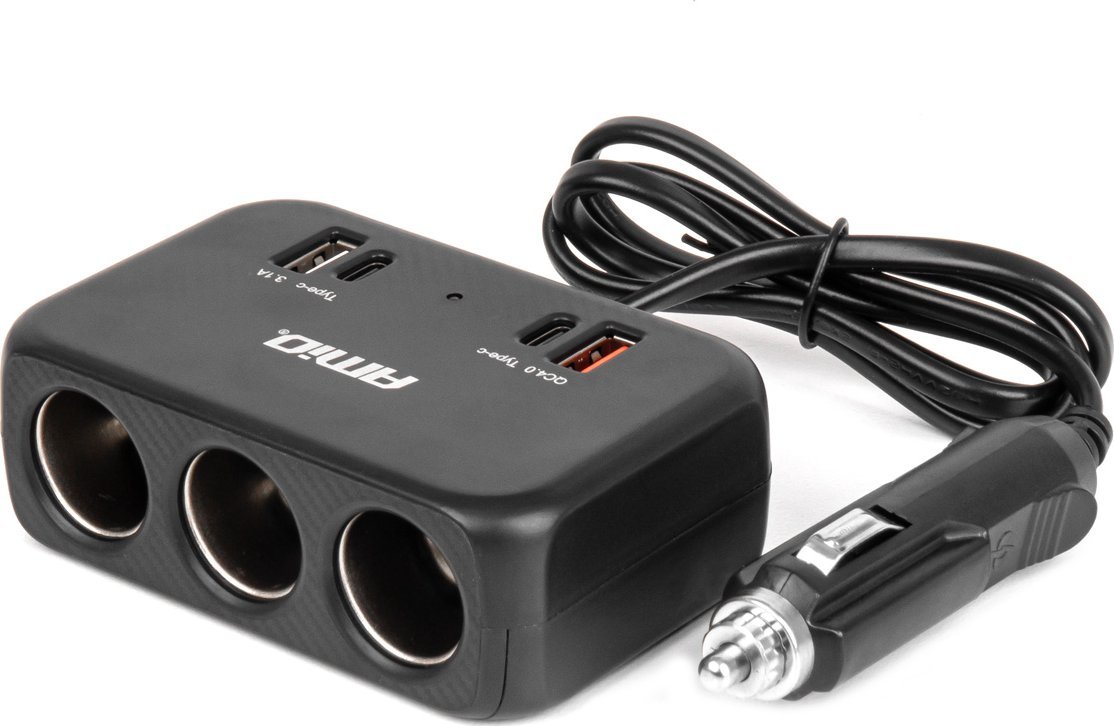 Rozdzielacz gniazda zapalniczki z ładowarką 1x usb-a 1x usb-c qc4.0 12v 24v 120w 80cm amio-04365