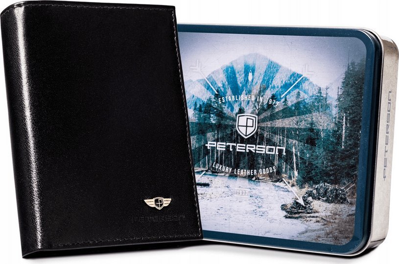 Peterson Duży, skórzany portfel męski bez zapięcia Peterson NoSize