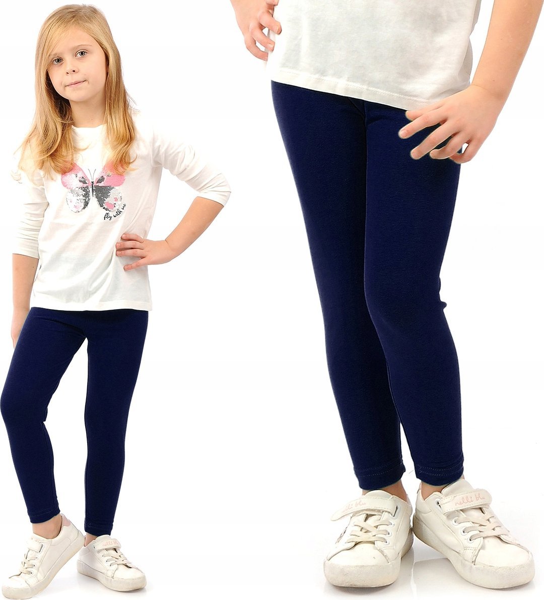 Elastyczne Legginsy Bawełniane Klasyczne Getry Polskie Granatowe 98