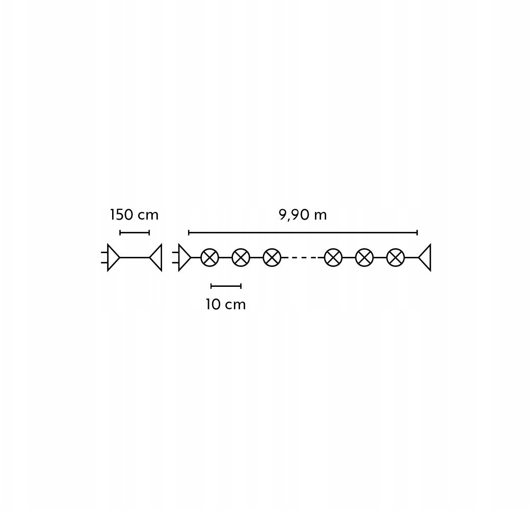 Lampki choinkowe zewnętrzne 100 LED z dodatkowym gniazdem biały 9,9m dł. + 1,5m przyłącze, łącz. max 5 kpl. 230V 6W IP44 25-852