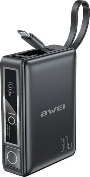 Awei AWEI PowerBank z wbudowanym kablem P87K 10000mAh czarny/black 30W