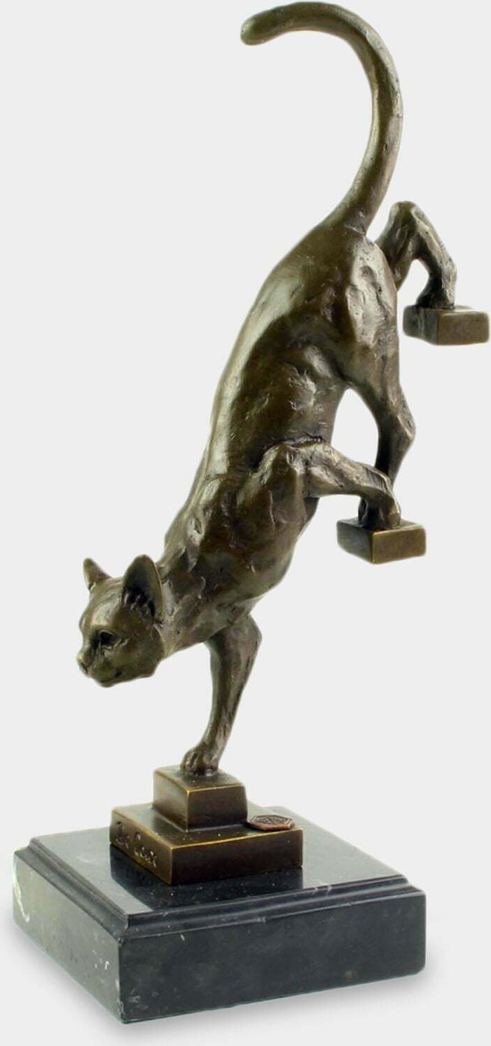 rzezbyzbrazu Kot Idący po Schodach Rzeźba z Brązu