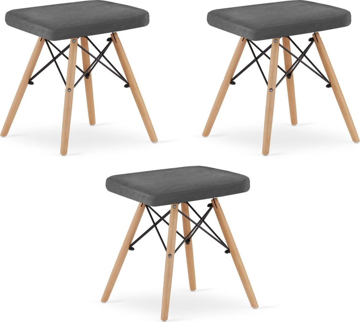 Leobert Taboret WERK - szary aksamit / nogi naturalne x 3