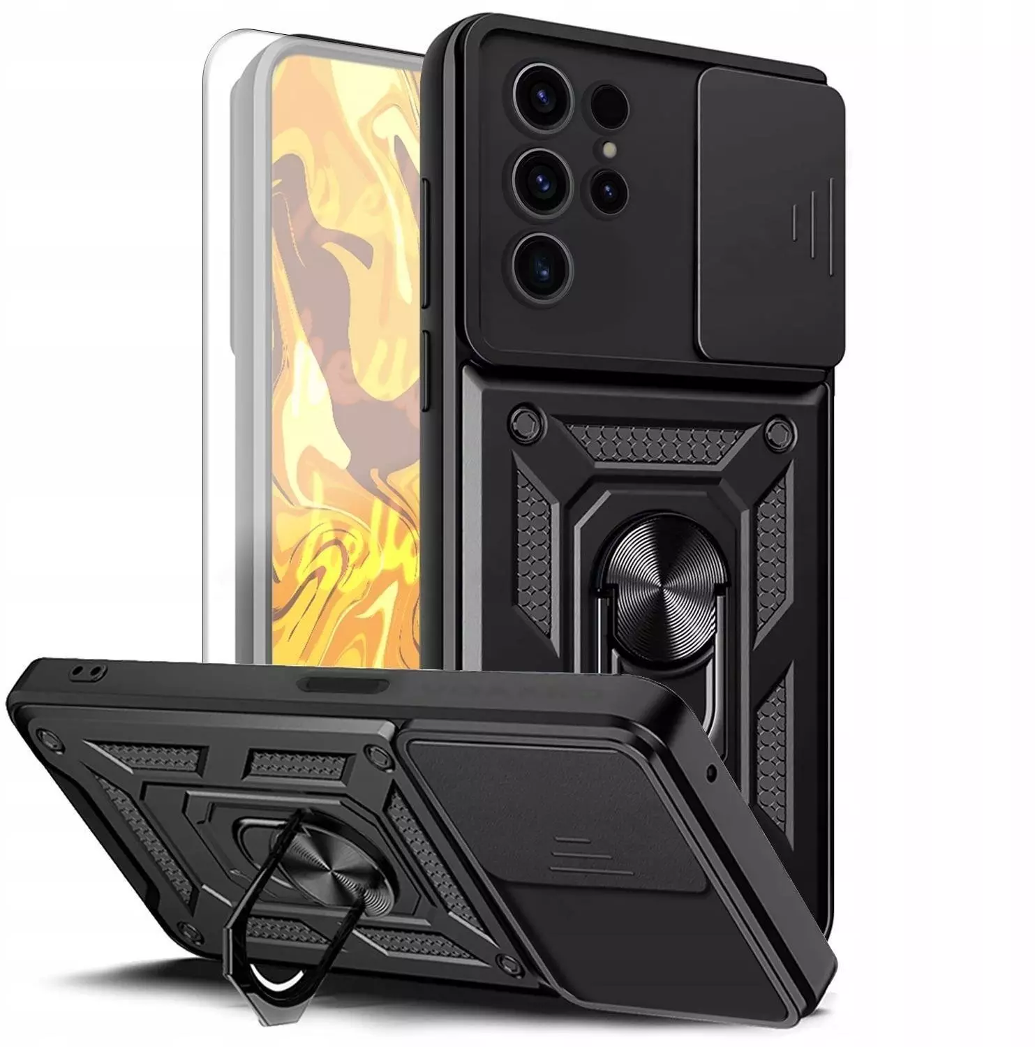 Etui Pancerne Do Samsung Galaxy S23 Ultra (Czarne, Armor, Ochronne) Szkło