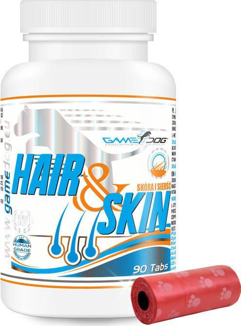 Game Dog Witaminy, suplementy dla psów Game Dog Hair&Skin 90 tabletek + woreczki na odchody