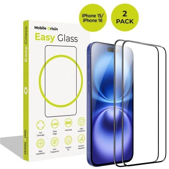 Mobile Origin EasyGlass iPhone 15/iPhone 16, 2 pack
