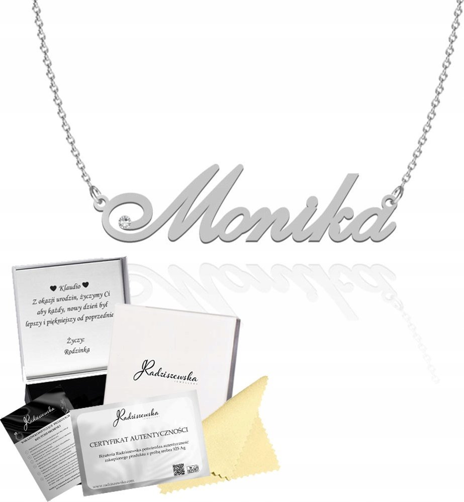 Radziszewska Jewellery Naszyjnik Srebrny z Imieniem Monika Łańcuszek SREBRO 925 DEDYKACJA GRATIS