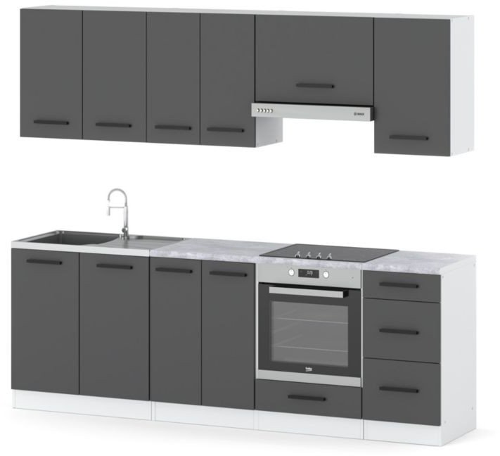 Kuchnia Nowoczesna Z Blatem Pojemna Mokka Plus 2.4m Modułowa Biała Szara