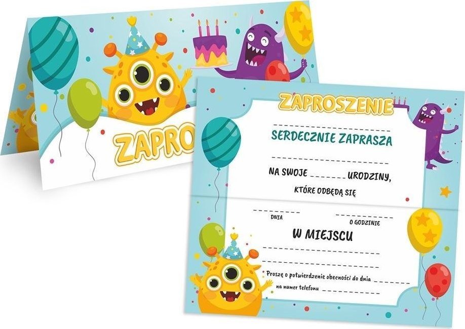 LearnHow Zaproszenie na urodziny - Potworki (10szt)