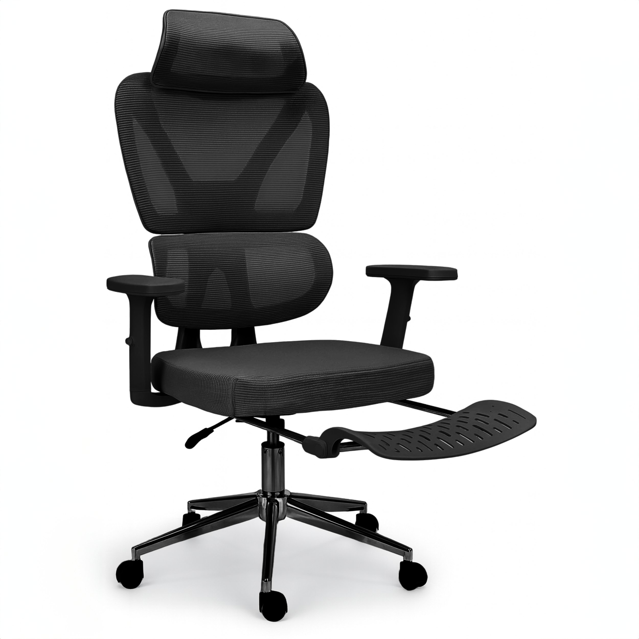 Krzesło biurowe czarne fotel KB107 ergonomiczne z zagłówkiem regulacja