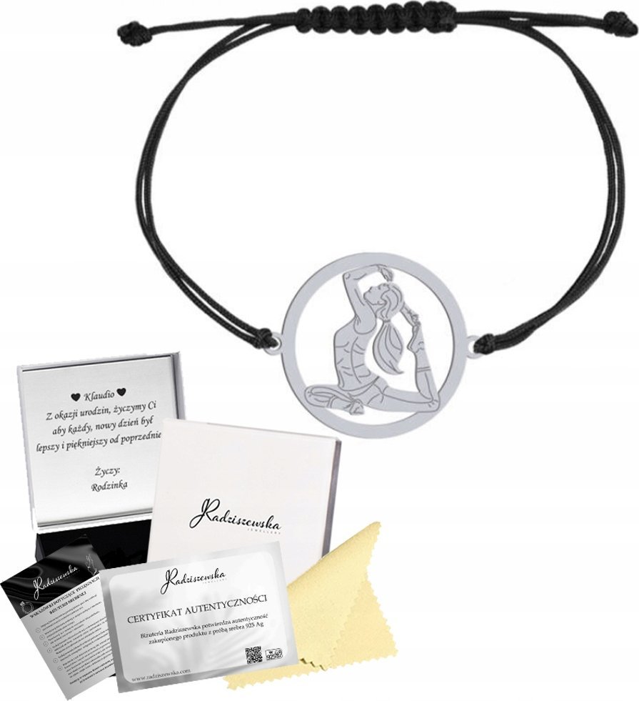 Radziszewska Jewellery Bransoletka Srebrna Joga Sznurek Medytacja Srebro 925 Prezent GRAWER GRATIS