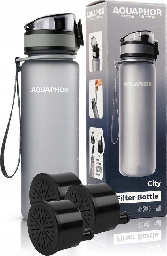 Aquaphor BIDON FILTR BUTELKA AQUAPHOR CITY SZARA + 3 WKŁADY
