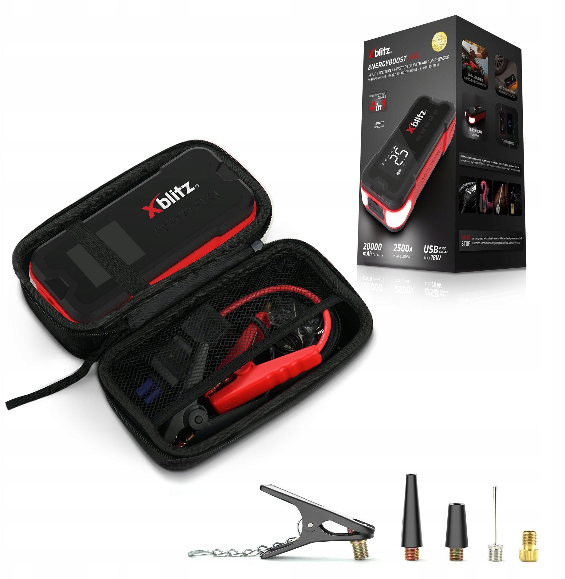 Xblitz EnergyBoost Pro 20000mAh Jump Starter, wielofunkcyjne urządzenie rozruchowe