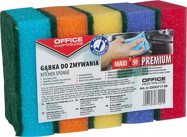 Office Products Gąbka do zmywania OFFICE PRODUCTS Maxi Premium, 5szt., mix kolorów