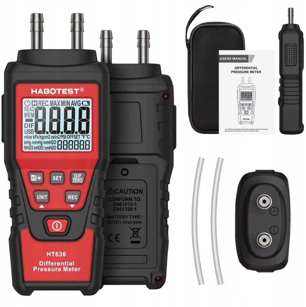 MANOMETR CYFROWY MIERNIK CIŚNIENIA TESTER PODCIŚNIENIA RÓŻNICOWY 0-0.350BAR