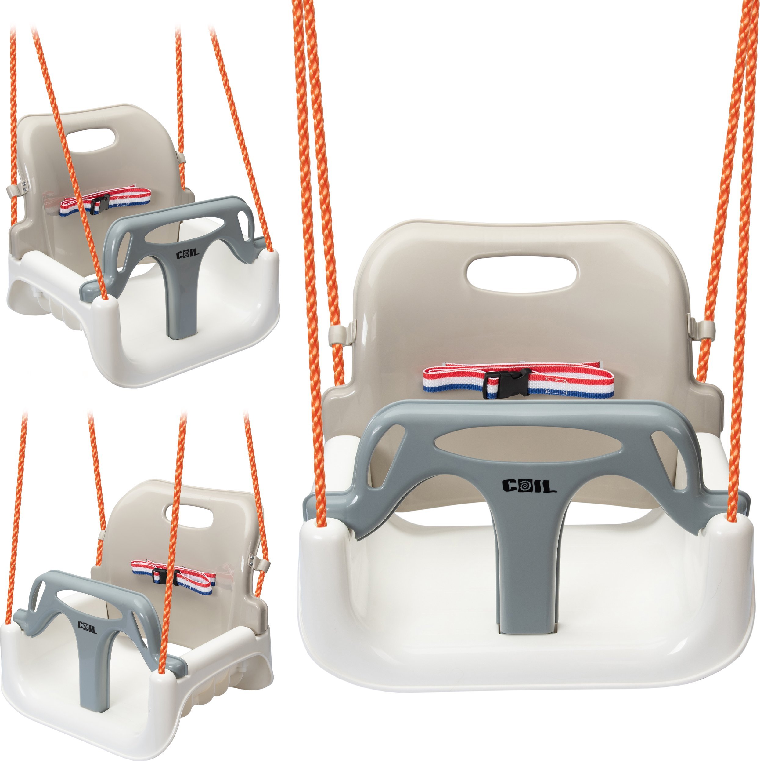 Huśtawka Coil Coil huśtawka dla dzieci ogrodowa fotel wiszący mocna 3w1 kubełkowa pasy kremowo-biała