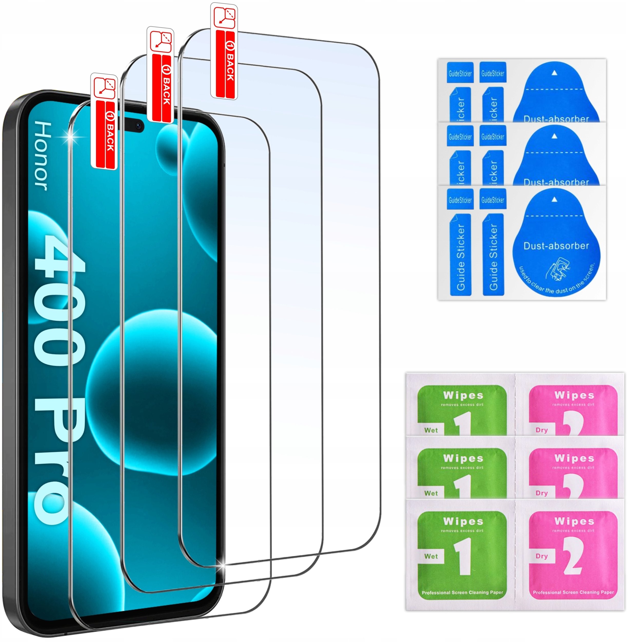 krainaGSM 3x Hartowane szkło szybkie 9H do Honor 400 Pro zestaw 3 sztuk