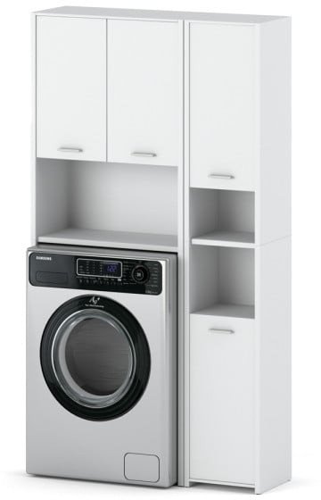 Zestaw Łazienkowy Hugo Szafka Stojąca Nad Pralkę Nowoczesny Słupek Biały