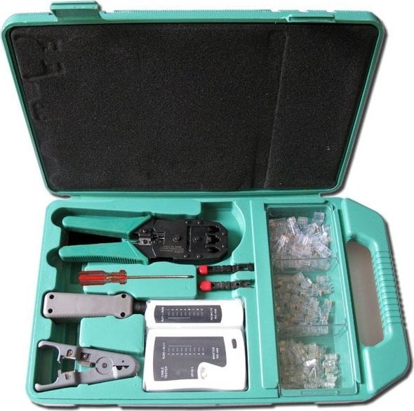 OEM XtendLan sada nářadí v kufru pro strukturované sítě (kleště, narážeč, stripovací nástroj, tester, konektory)