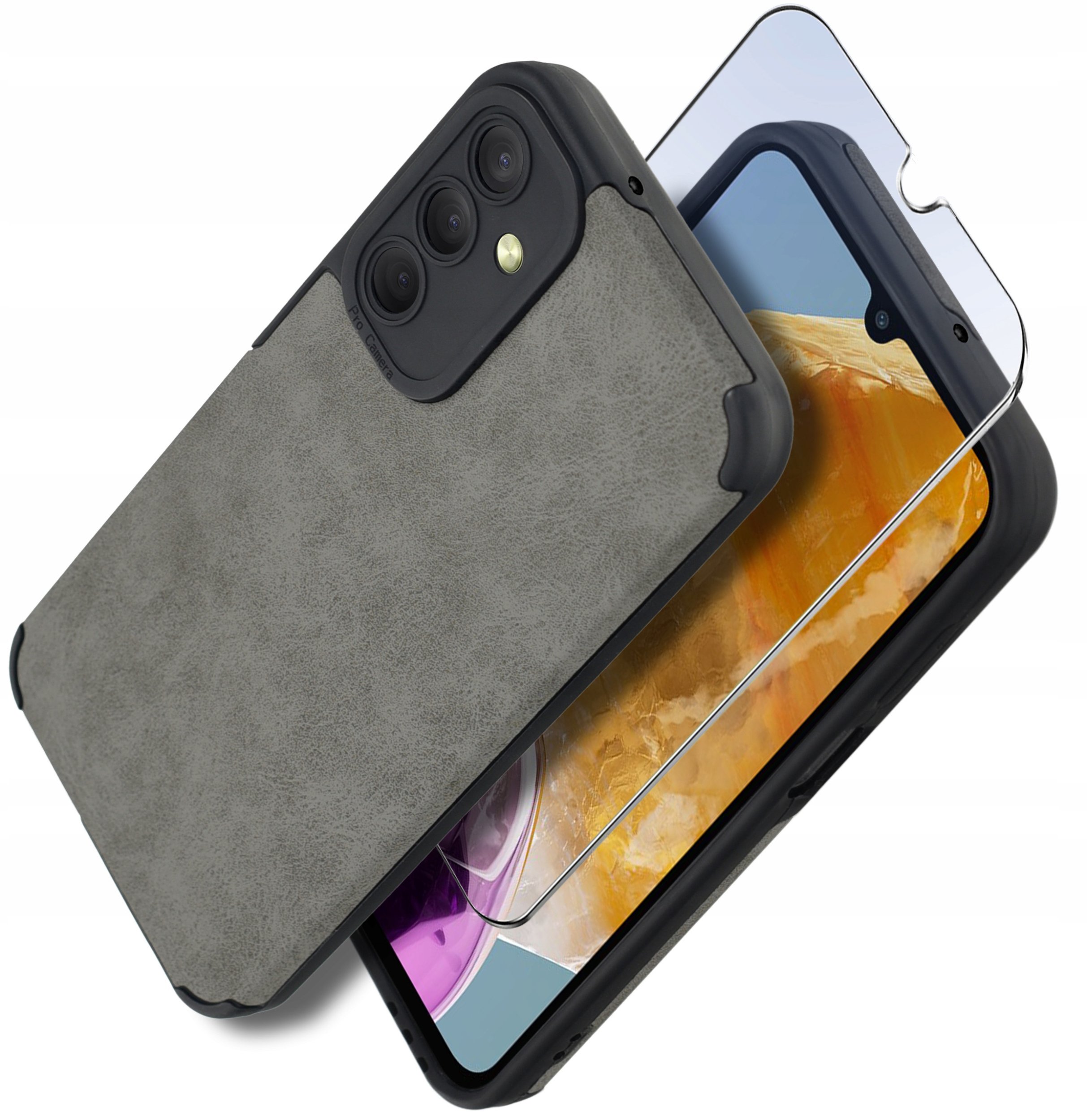 Etui do Samsung M15 5G silikonowe SKÓRZANE VINTAGE CASE + Szkło na ekran 9H