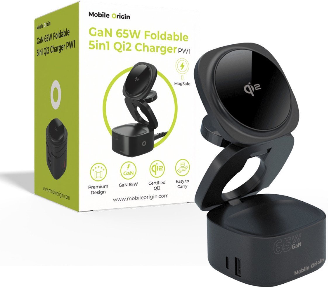 Mobile Origin 65W GaN 5in1 Foldable Qi2 Charger PW1