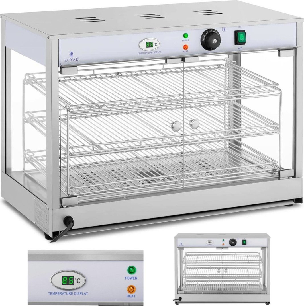Witryna grzewcza podgrzewana do prezentacji żywności 3 półki 25-85C 1200W