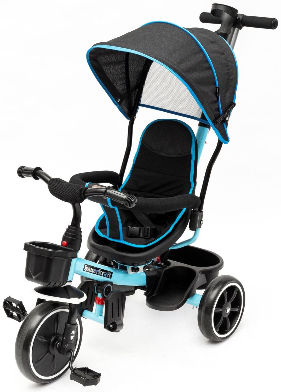 Bauerkraft Rowerek trójkołowy obracany 2w1 wózek jasno niebieski