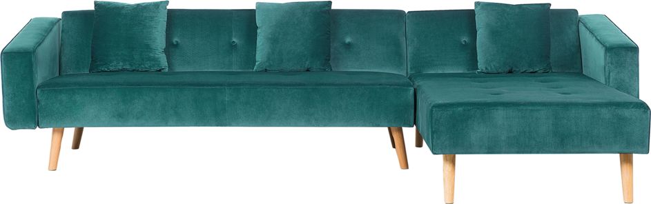 Beliani Narożnik welurowy lewostronny rozkładany zielony VADSO